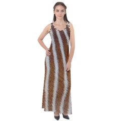 Skin Zebra Striped White Brown Sleeveless Velour Maxi Dress by Pakrebo