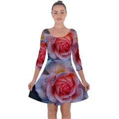 Favorite Rose  Quarter Sleeve Skater Dress by okhismakingart