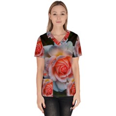 Favorite Rose  Women s V-neck Scrub Top by okhismakingart