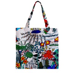 Moon And Flowers Abstract Zipper Grocery Tote Bag by okhismakingart