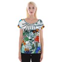 Moon and Flowers Abstract Cap Sleeve Top View1