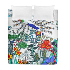 Moon And Flowers Abstract Duvet Cover Double Side (full/ Double Size) by okhismakingart