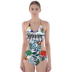 Moon And Flowers Abstract Cut-out One Piece Swimsuit by okhismakingart