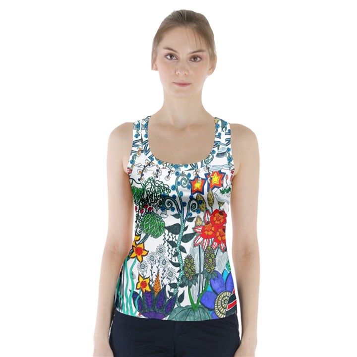 Moon and Flowers Abstract Racer Back Sports Top