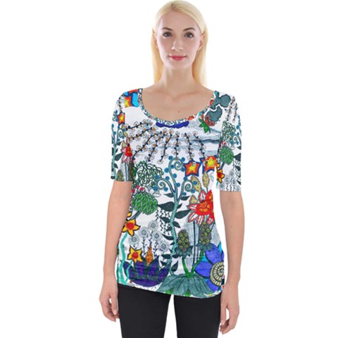 Moon And Flowers Abstract Wide Neckline Tee by okhismakingart