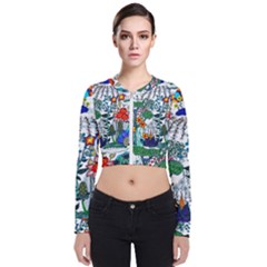 Moon And Flowers Abstract Long Sleeve Zip Up Bomber Jacket by okhismakingart