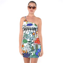 Moon And Flowers Abstract One Soulder Bodycon Dress by okhismakingart