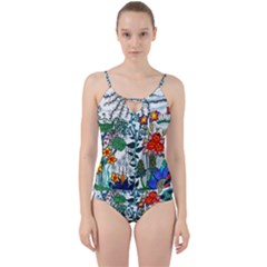 Moon And Flowers Abstract Cut Out Top Tankini Set by okhismakingart