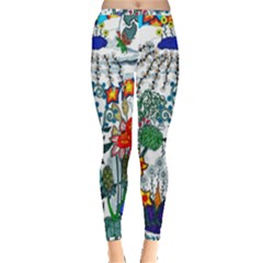 Moon And Flowers Abstract Inside Out Leggings by okhismakingart