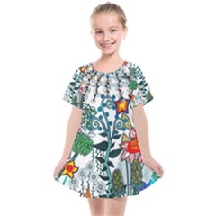 Moon And Flowers Abstract Kids  Smock Dress by okhismakingart