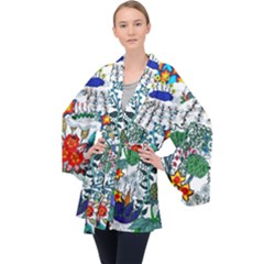 Moon And Flowers Abstract Velvet Kimono Robe by okhismakingart