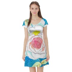 Favorite Rose Watercolor   Short Sleeve Skater Dress by okhismakingart