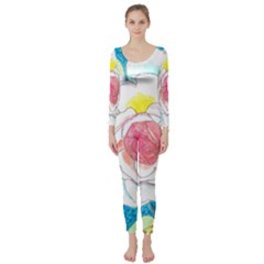 Favorite Rose Watercolor   Long Sleeve Catsuit by okhismakingart