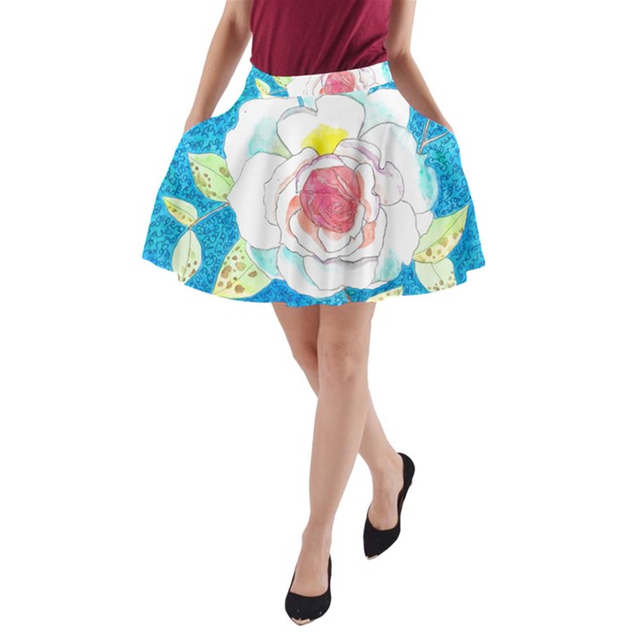 Favorite Rose Watercolor   A-Line Pocket Skirt