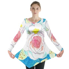 Favorite Rose Watercolor   Long Sleeve Tunic  by okhismakingart