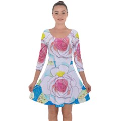 Favorite Rose Watercolor   Quarter Sleeve Skater Dress by okhismakingart