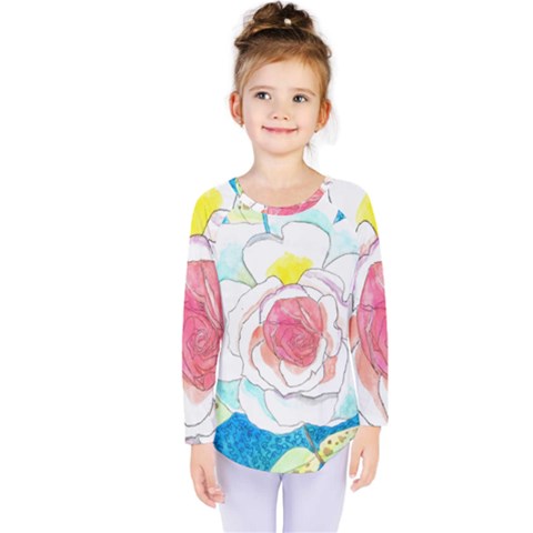 Favorite Rose Watercolor   Kids  Long Sleeve Tee by okhismakingart