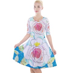 Favorite Rose Watercolor   Quarter Sleeve A-line Dress by okhismakingart