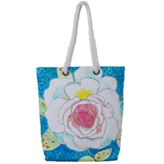 Favorite Rose Watercolor   Full Print Rope Handle Tote (small) by okhismakingart