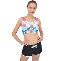 Favorite Rose Watercolor   V-back Sports Bra by okhismakingart