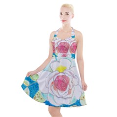 Favorite Rose Watercolor   Halter Party Swing Dress  by okhismakingart