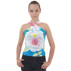 Favorite Rose Watercolor   Cross Neck Velour Top