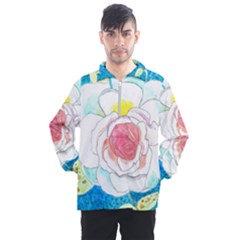 Favorite Rose Watercolor   Men s Half Zip Pullover by okhismakingart