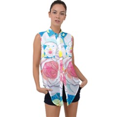 Favorite Rose Watercolor   Sleeveless Chiffon Button Shirt