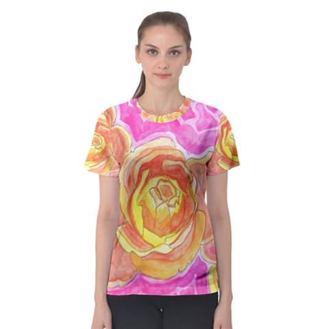 Orange Roses Watercolor Women s Sport Mesh Tee by okhismakingart