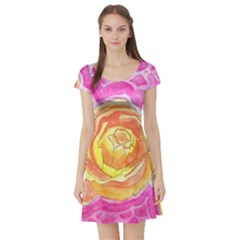 Orange Roses Watercolor Short Sleeve Skater Dress by okhismakingart