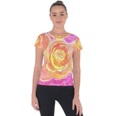 Orange Roses Watercolor Short Sleeve Sports Top  by okhismakingart