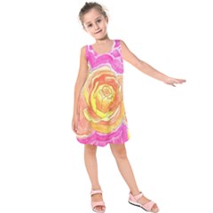 Orange Roses Watercolor Kids  Sleeveless Dress by okhismakingart