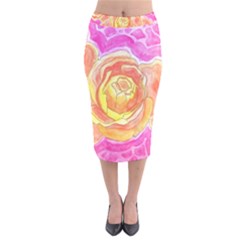 Orange Roses Watercolor Velvet Midi Pencil Skirt by okhismakingart