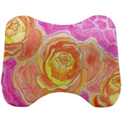 Orange Roses Watercolor Head Support Cushion by okhismakingart