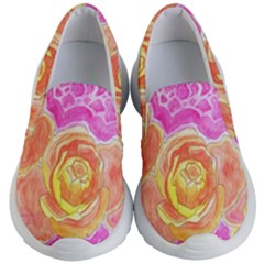 Orange Roses Watercolor Kids  Lightweight Slip Ons by okhismakingart