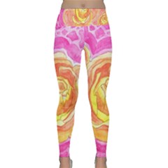 Orange Roses Watercolor Lightweight Velour Classic Yoga Leggings by okhismakingart