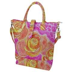 Orange Roses Watercolor Buckle Top Tote Bag by okhismakingart