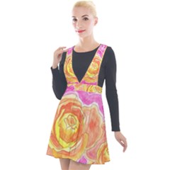 Orange Roses Watercolor Plunge Pinafore Velour Dress by okhismakingart