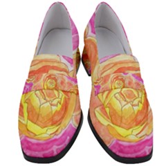 Orange Roses Watercolor Women s Chunky Heel Loafers by okhismakingart