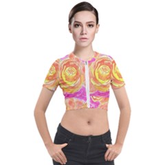 Orange Roses Watercolor Short Sleeve Cropped Jacket