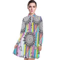 Striped Flower Long Sleeve Chiffon Shirt Dress by okhismakingart