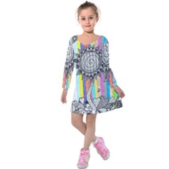 Striped Flower Kids  Long Sleeve Velvet Dress by okhismakingart