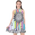 Striped Flower Halter Neckline Chiffon Dress  View1