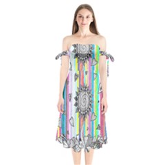 Striped Flower Shoulder Tie Bardot Midi Dress by okhismakingart