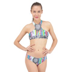 Striped Flower High Neck Bikini Set by okhismakingart