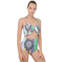 Striped Flower Scallop Top Cut Out Swimsuit View1