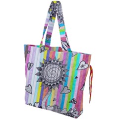 Striped Flower Drawstring Tote Bag by okhismakingart