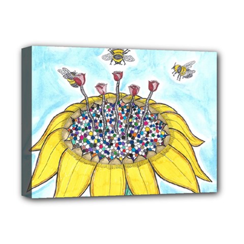 Bees At Work In Blue  Deluxe Canvas 16  X 12  (stretched)  by okhismakingart