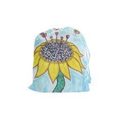 Bees At Work In Blue  Drawstring Pouch (medium) by okhismakingart