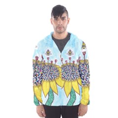 Bees At Work In Blue  Men s Hooded Windbreaker by okhismakingart